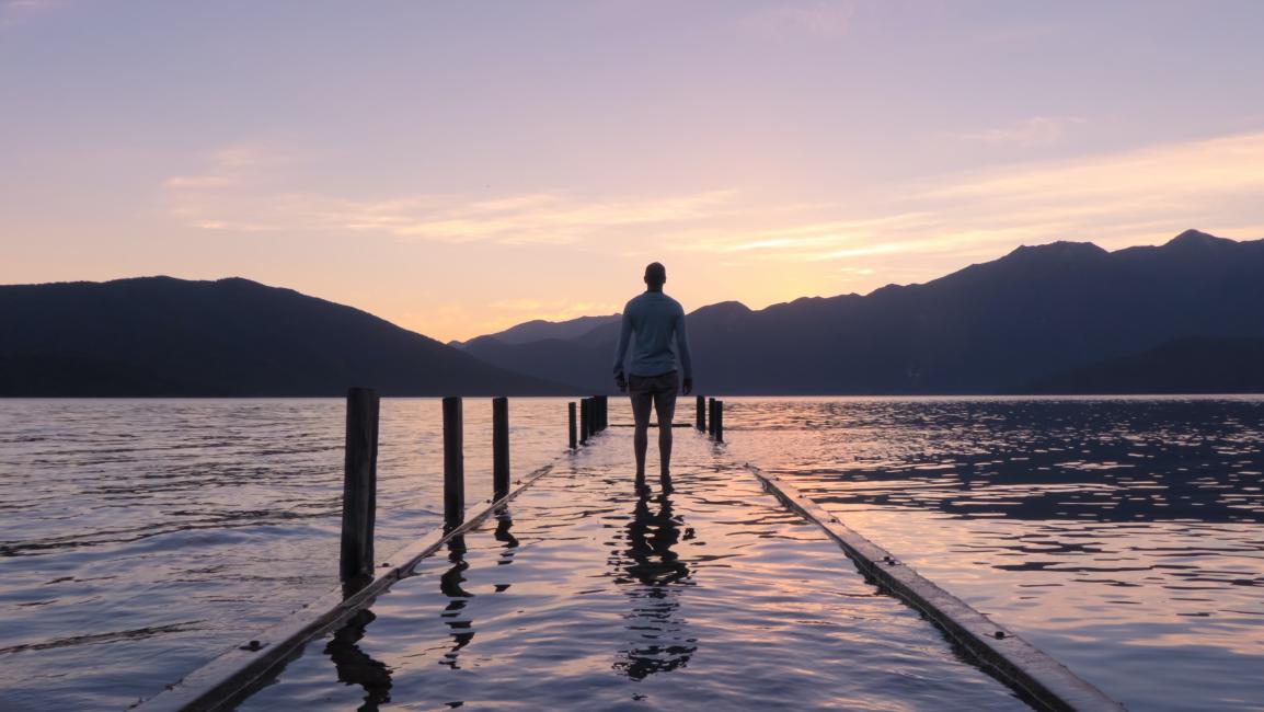 Man walking on the dock