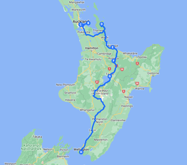 Directions from Auckland to Wellington